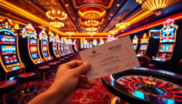 PH222 offers an exciting casino experience with players celebrating wins and vibrant slot machines.