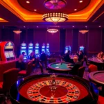 Experience the excitement of gambling at https://uu88kyc.com/, showcasing a vibrant casino scene with roulette and slot machines.