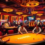 Experience the thrill of new88 at a poker table, where players celebrate big wins amidst vibrant casino lights and exciting atmosphere.