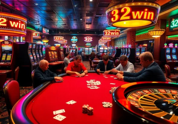 Experience the thrill of gambling at 32win with engaged players at a poker table.