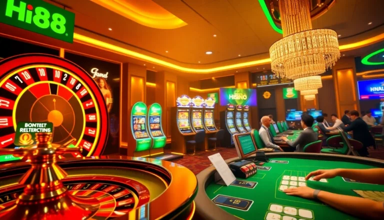 Hi88 interactive online casino environment showcasing vibrant gaming options like slots and live dealers.